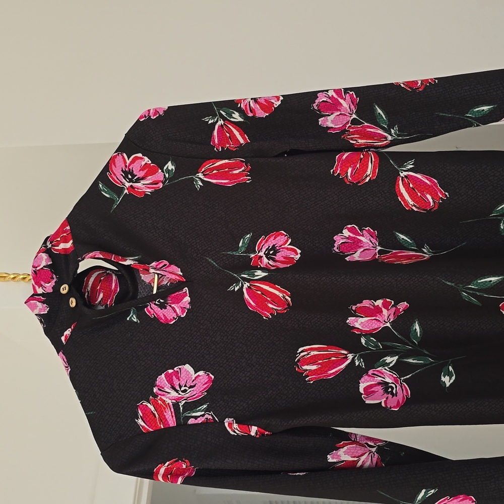 Chic Floral Long Sleeve Dress in Black and Red - Picture 3 of 4